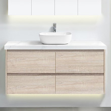 Evos 1200mm Oak Wall Hung Single Vanity with 50mm Stone Countertop & Basin